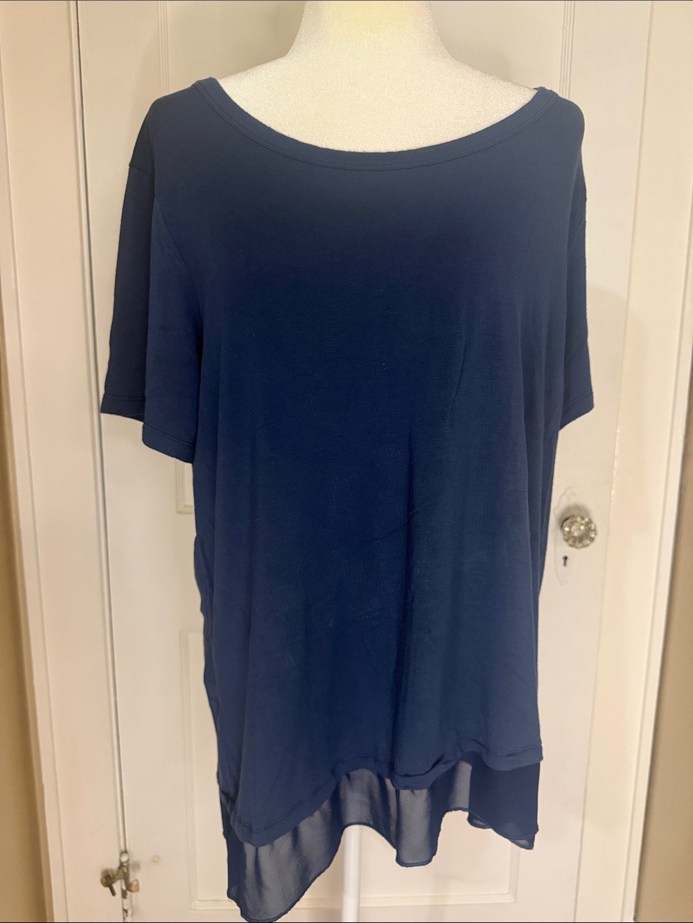 Nine West Navy Short-Sleeve Tee with Sheer Hi-Low Hem